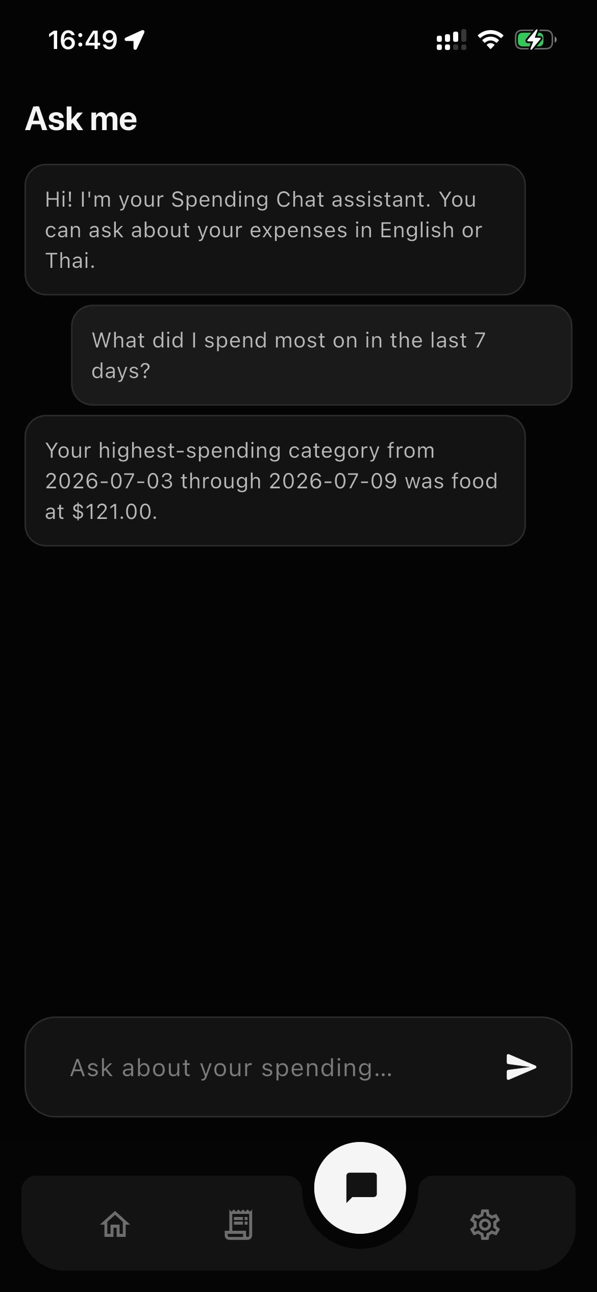 SnapSpend spending Chat